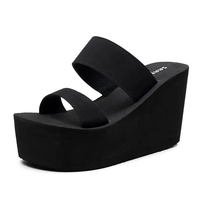 Solid Color Flip-Flops Summer Seaside Non-Slip Sandals Versatile Vacation Beach Slippers for Women 9cm Slippers High Heels 6 - Image 7