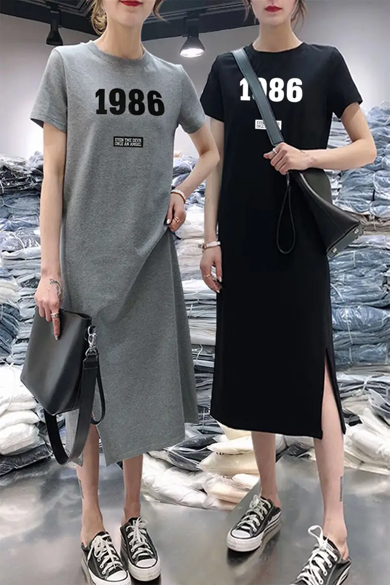 Women 1986 Printed Black Slit Skirt Mid Length — feature 2