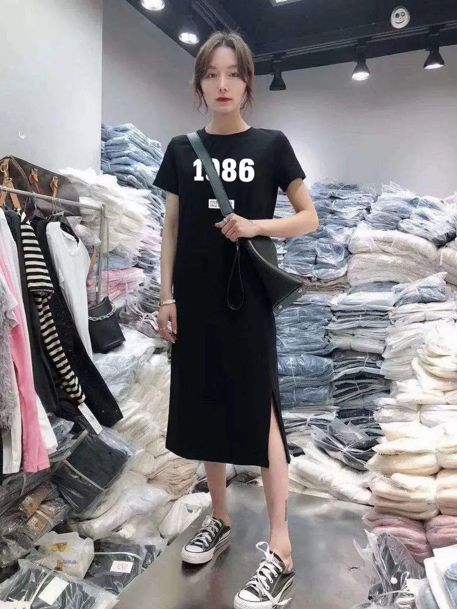 Women 1986 Printed Black Slit Skirt Mid Length — feature 6