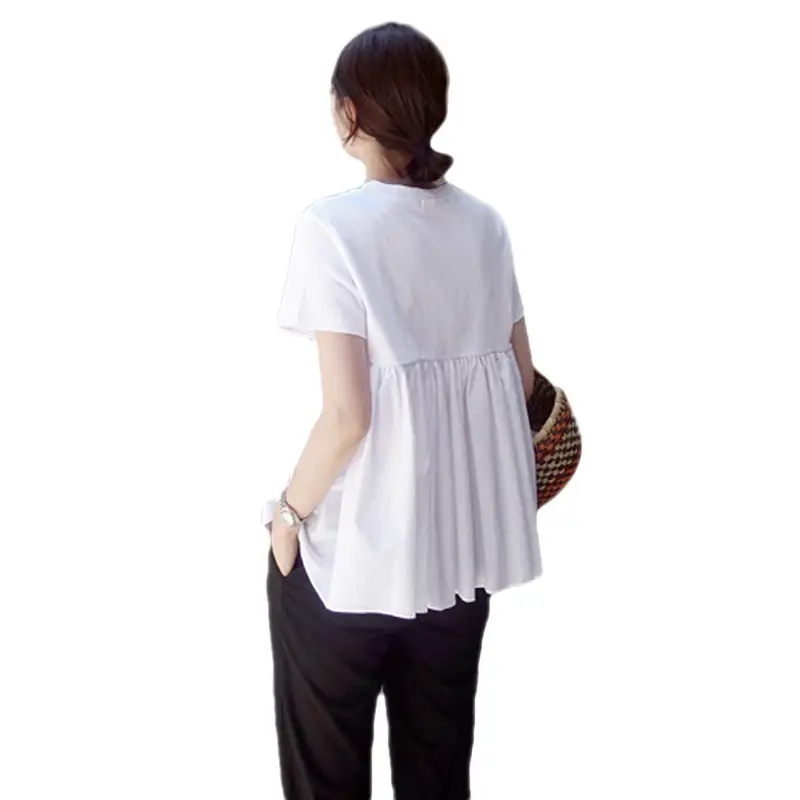 White Korean Style Puffy Top Cotton Summer Top - Image 9