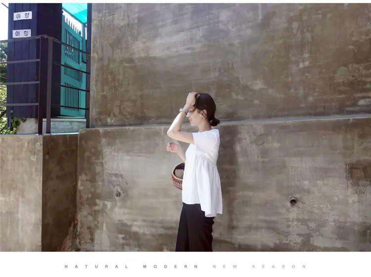 White Korean Style Puffy Top Cotton Summer Top — feature 41