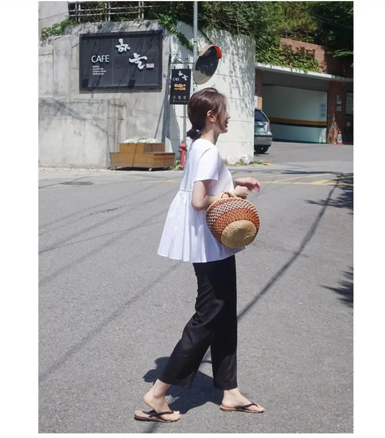 White Korean Style Puffy Top Cotton Summer Top — feature 52