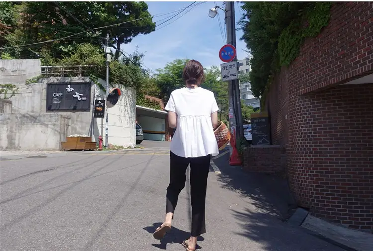 White Korean Style Puffy Top Cotton Summer Top — feature 53