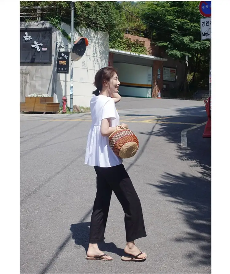 White Korean Style Puffy Top Cotton Summer Top — feature 57