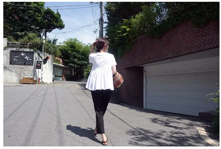 White Korean Style Puffy Top Cotton Summer Top — feature 58