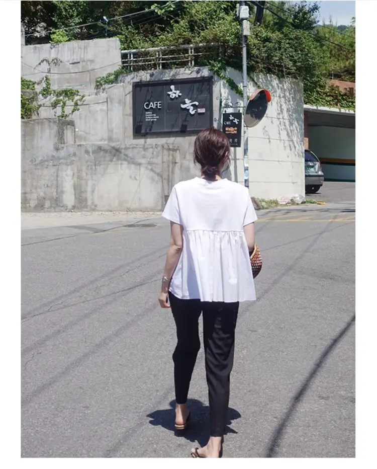 White Korean Style Puffy Top Cotton Summer Top — feature 59