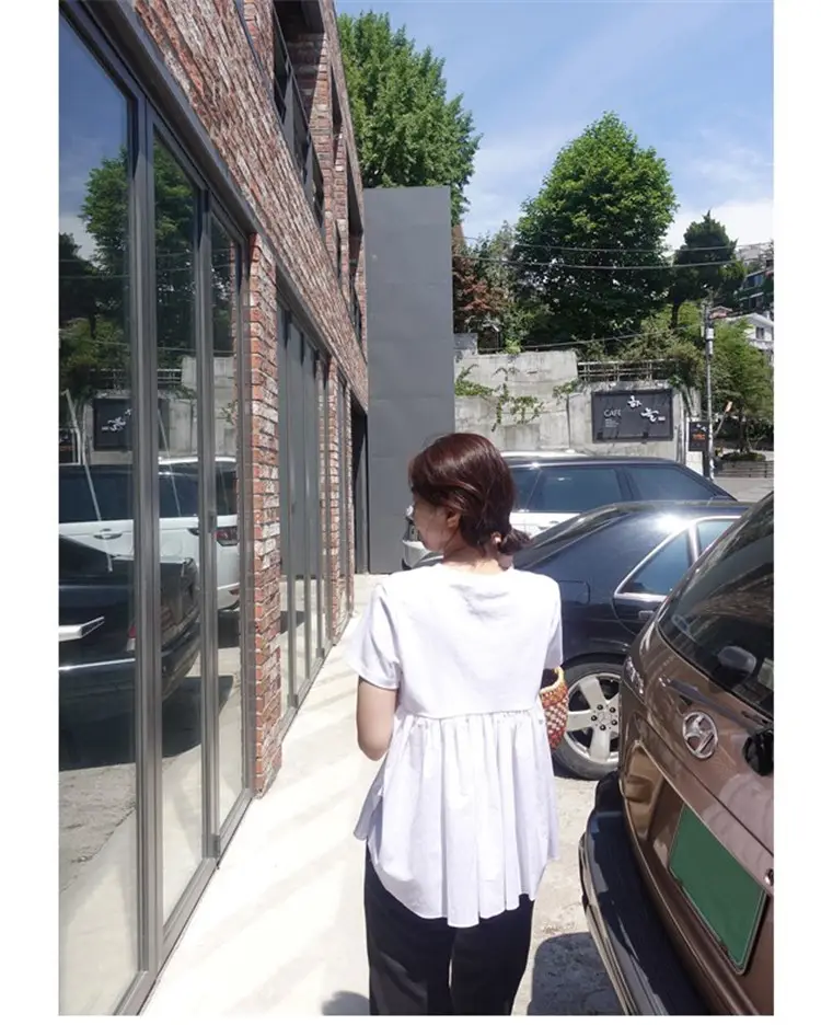 White Korean Style Puffy Top Cotton Summer Top — feature 65