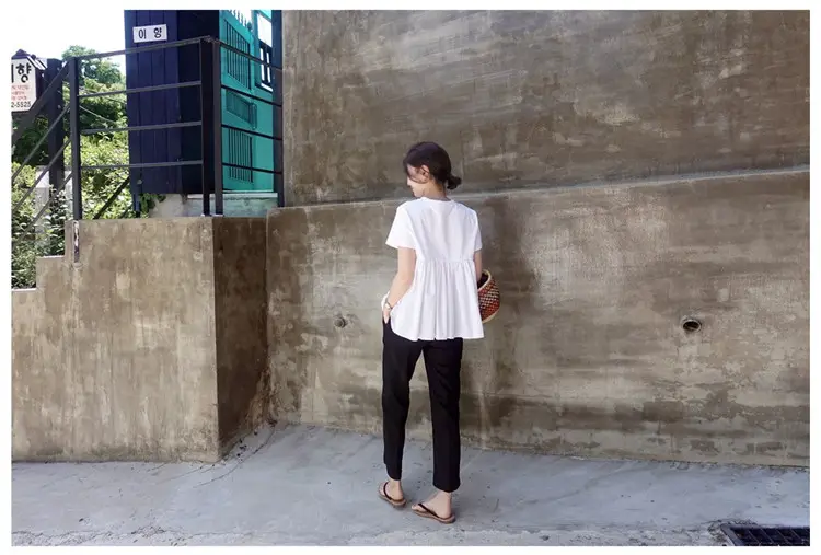 White Korean Style Puffy Top Cotton Summer Top — feature 67
