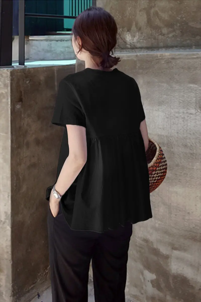 White Korean Style Puffy Top Cotton Summer Top — feature 71