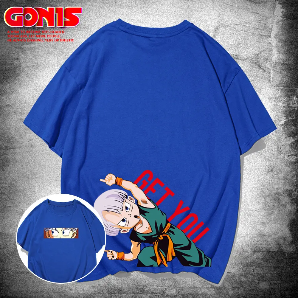 Men Japanese Anime T-Shirt Black Large Summer Loose Fit