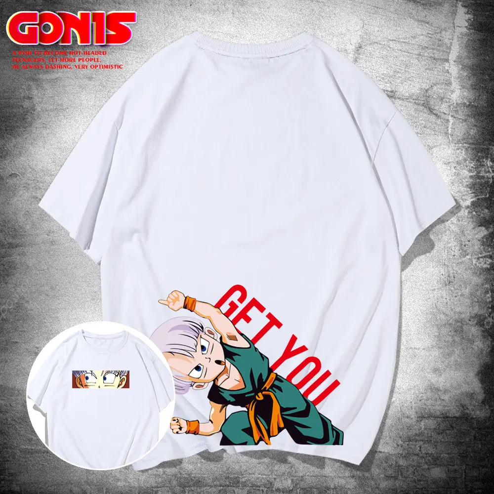 Men Japanese Anime T-Shirt Black Large Summer Loose Fit