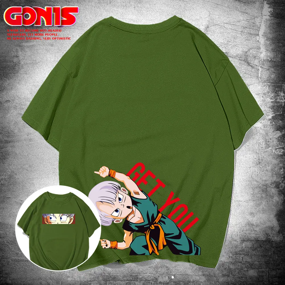 Men Japanese Anime T-Shirt Black Large Summer Loose Fit