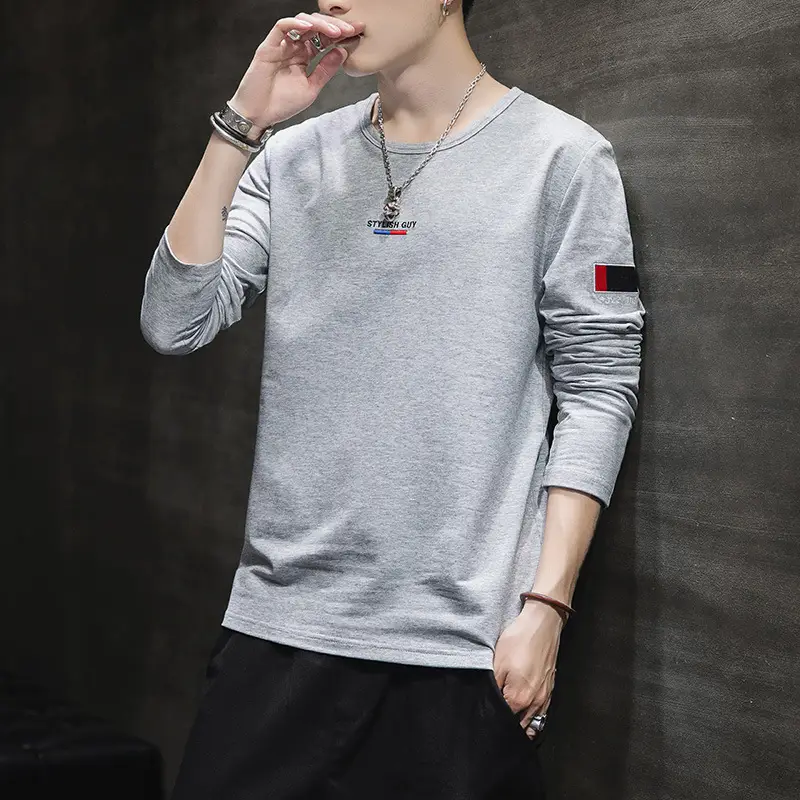 Men's White Cotton Long Sleeve T-Shirt with Logo Print - Image 4
