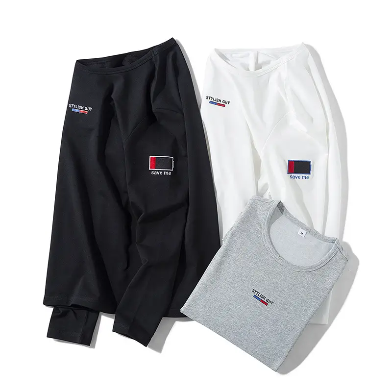 Men's White Cotton Long Sleeve T-Shirt with Logo Print - Image 5