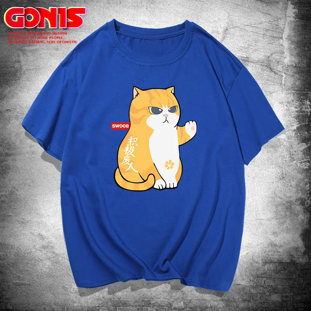 Men Pink Cartoon Cat T-Shirt Large Pure Cotton Summer - Image 5