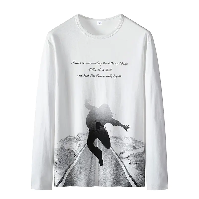 Men Long Sleeve T-Shirt Pure Cotton Autumn Grey - Image 9