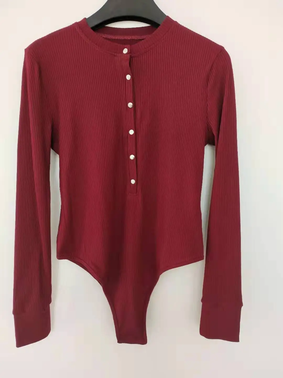 Pink Long Sleeve Ribbed Jumpsuit for Women