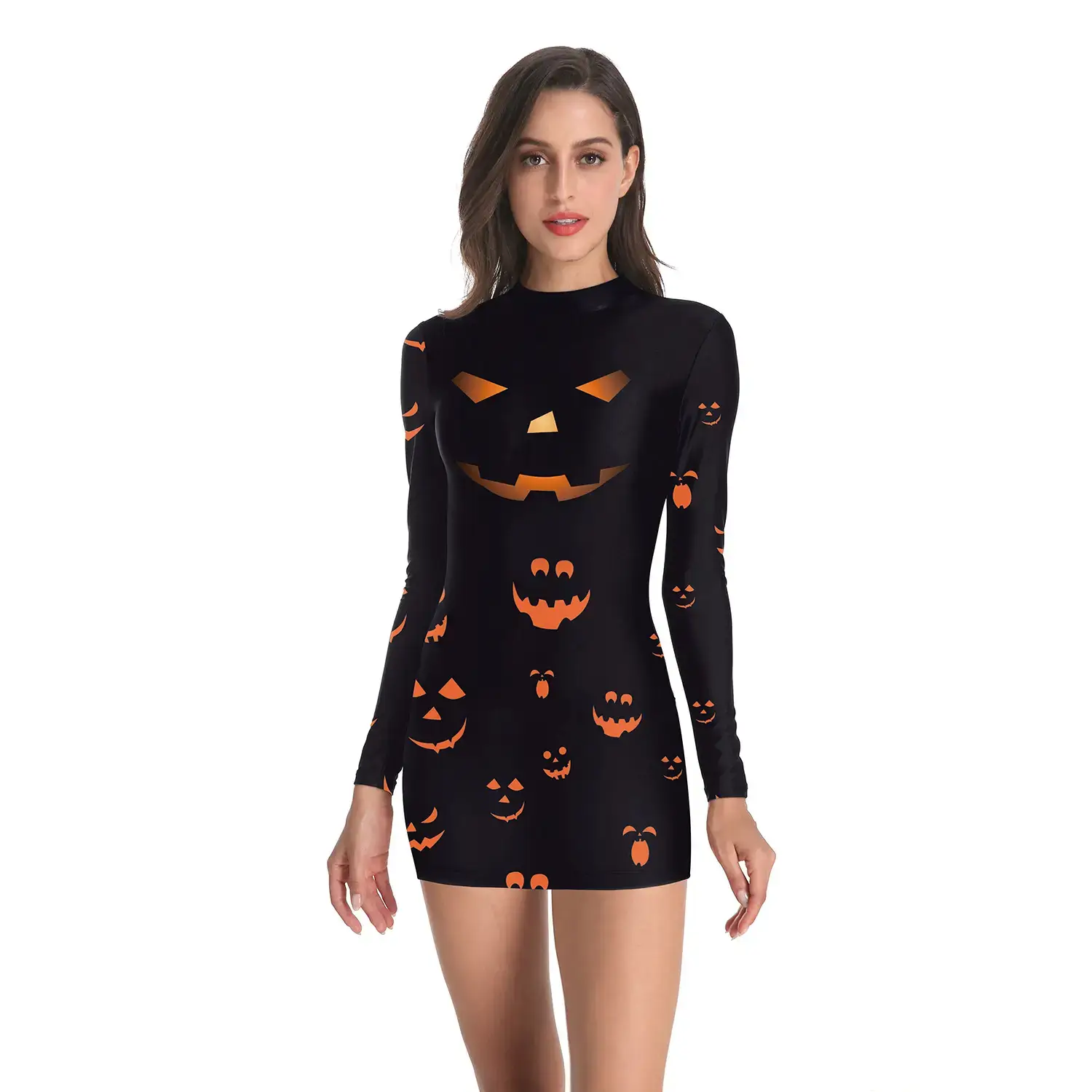 Halloween Pumpkin Mask Short Sleeve Top for Women - Image 4