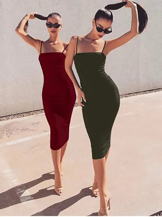 Red Long-Suspender Slim Fit Dress for Women - Image 10