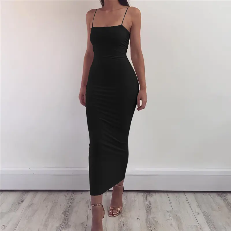 Red Long-Suspender Slim Fit Dress for Women - Image 7