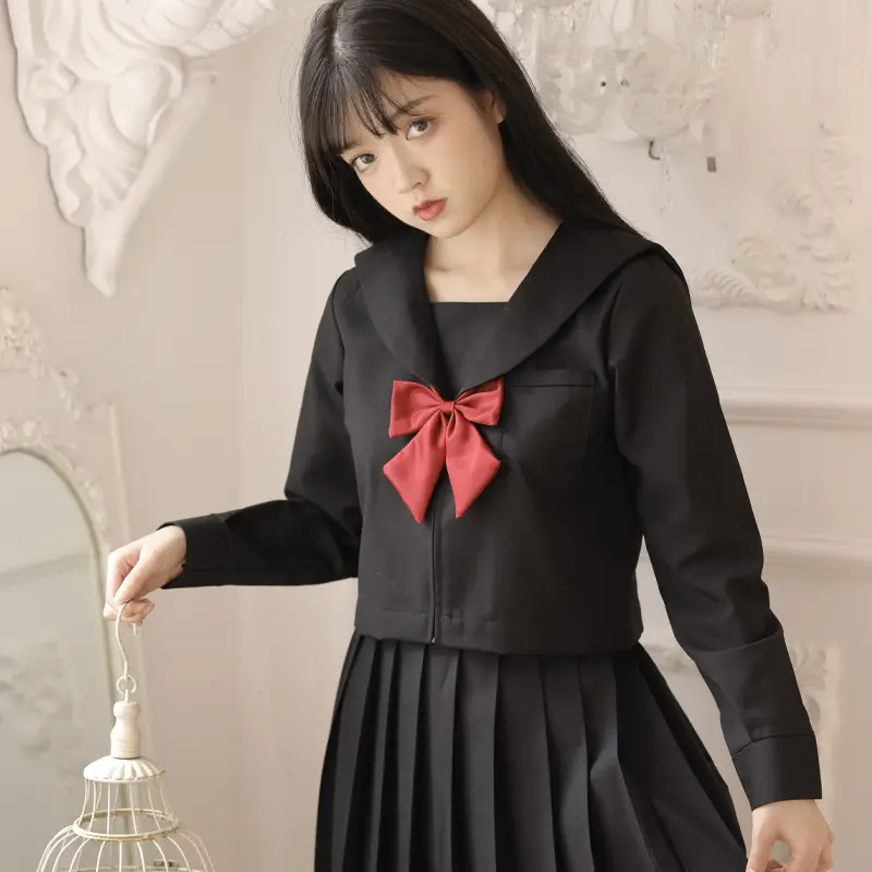 Black Japanese JK Uniform Skirt with Red Bow - Image 5