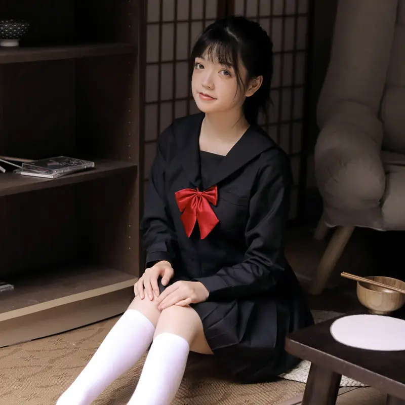 Black Japanese JK Uniform Skirt with Red Bow - Image 6