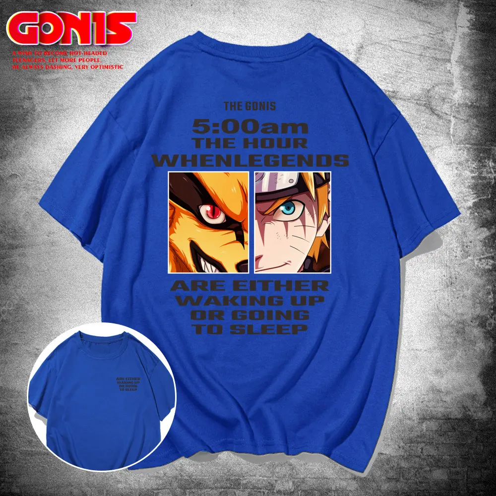 Men Blue Naruto Anime 5:00am Sleep Warning T-Shirt