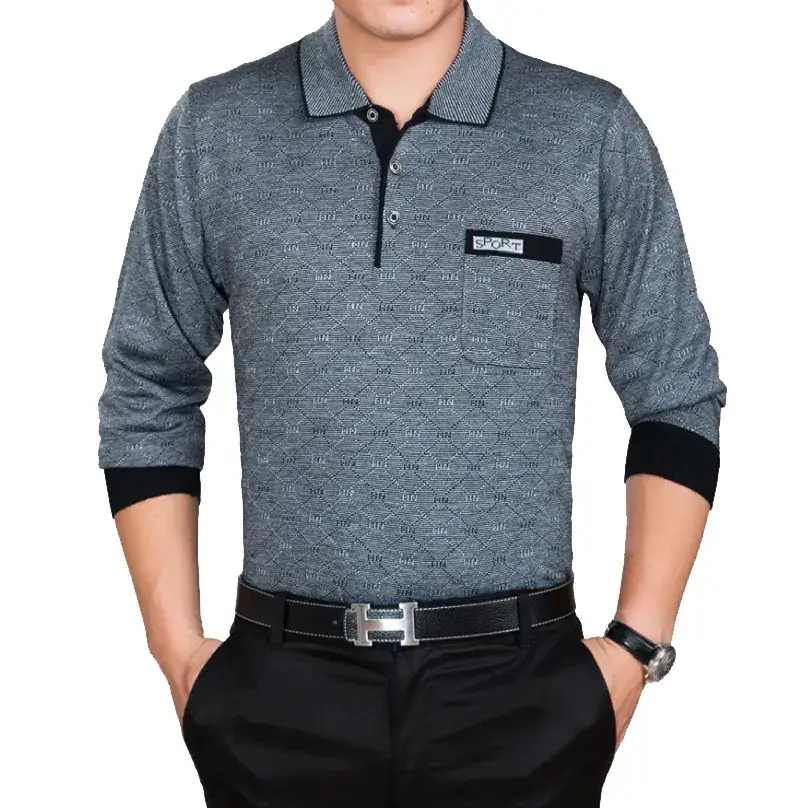 Middle-aged Men Grey Long Sleeve T-Shirt 40-60Yr - Image 4