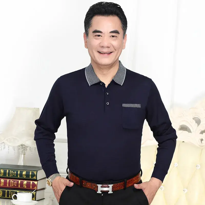 Middle-aged Men Grey Long Sleeve T-Shirt 40-60Yr - Image 7