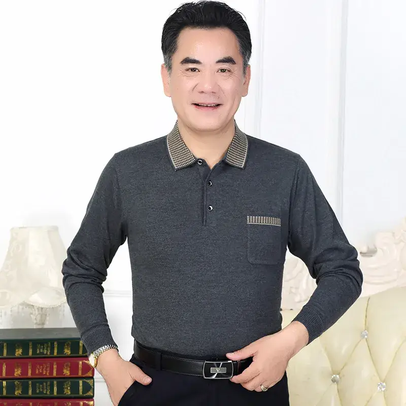 Middle-aged Men Grey Long Sleeve T-Shirt 40-60Yr - Image 10