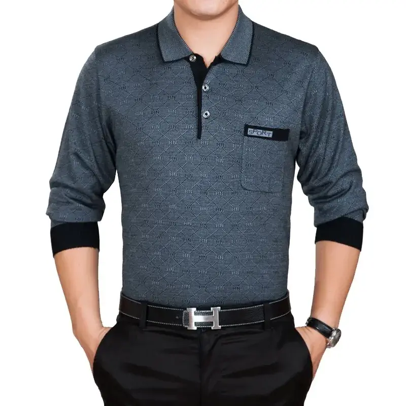 Middle-aged Men Grey Long Sleeve T-Shirt 40-60Yr - Image 5
