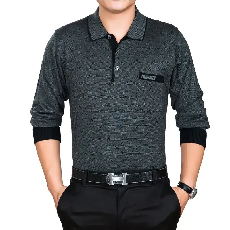 Middle-aged Men Grey Long Sleeve T-Shirt 40-60Yr - Image 6