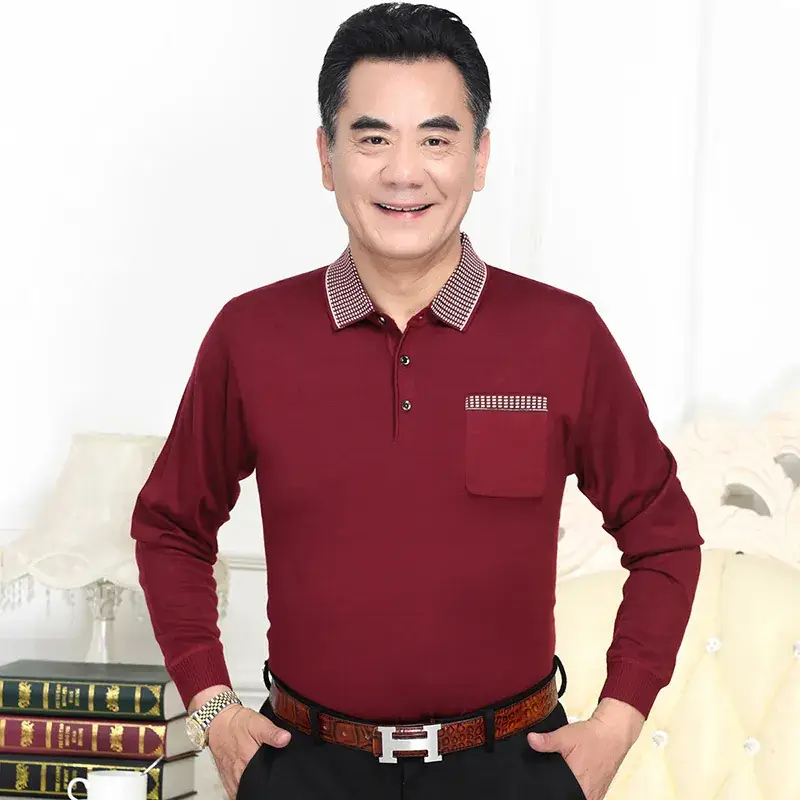 Middle-aged Men Grey Long Sleeve T-Shirt 40-60Yr - Image 8