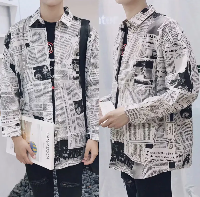 2022 Spring Shirt Newspaper Pattern Long Sleeve Factory Price - Image 2