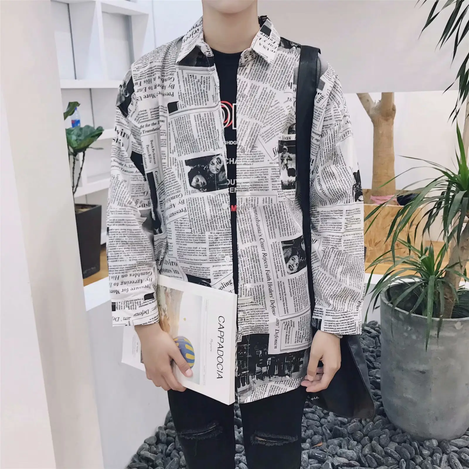 2022 Spring Shirt Newspaper Pattern Long Sleeve Factory Price - Image 3