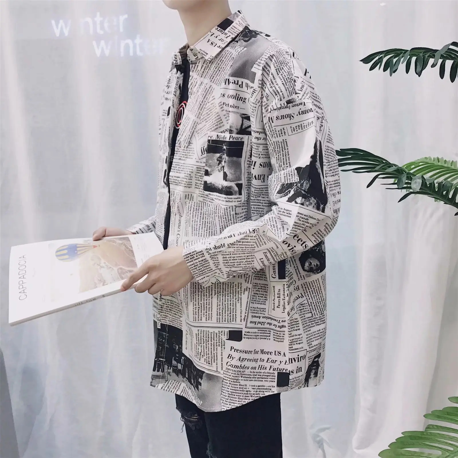 2022 Spring Shirt Newspaper Pattern Long Sleeve Factory Price - Image 4