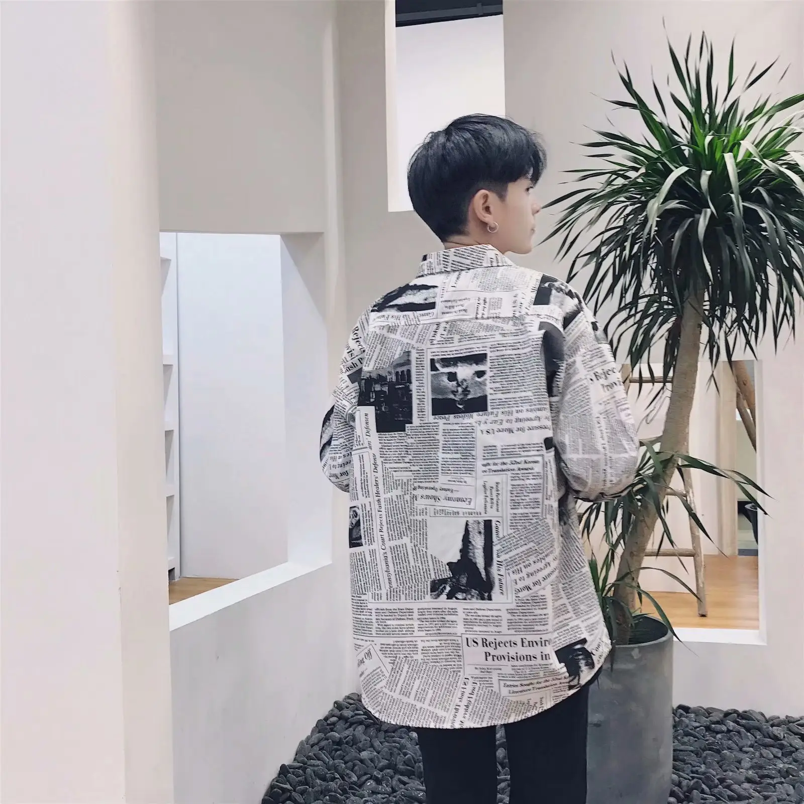 2022 Spring Shirt Newspaper Pattern Long Sleeve Factory Price - Image 6
