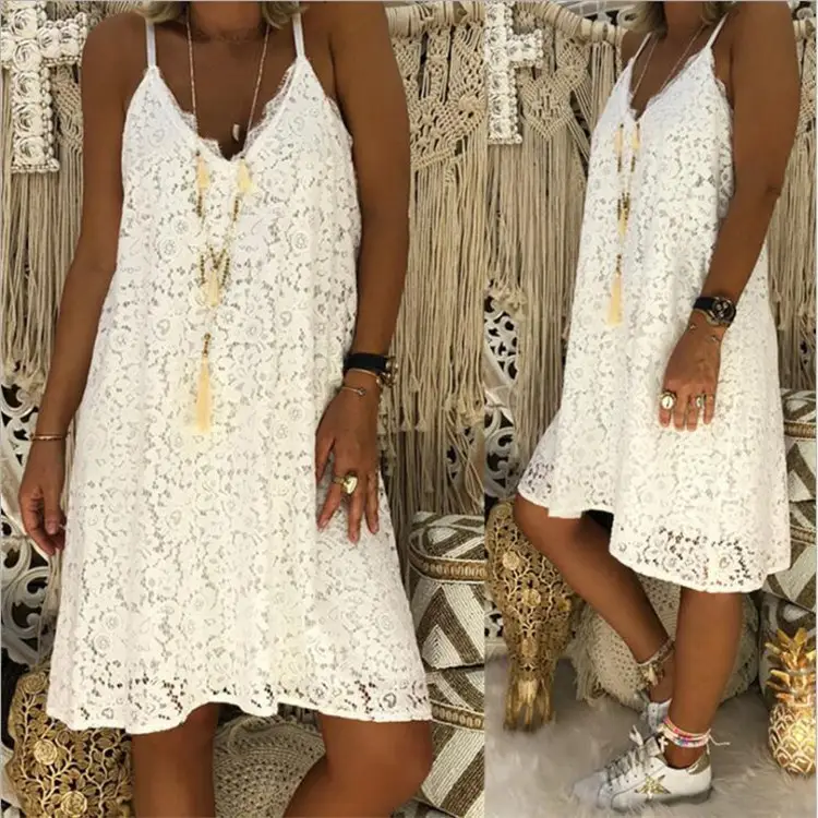 Women's V-Neck Sleeveless Dress with Lace Strap - Image 6