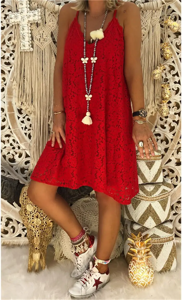 Women's V-Neck Sleeveless Dress with Lace Strap — feature 10
