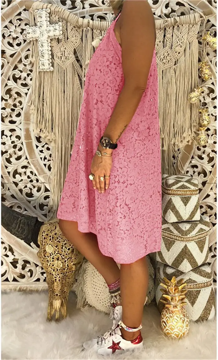 Women's V-Neck Sleeveless Dress with Lace Strap — feature 13