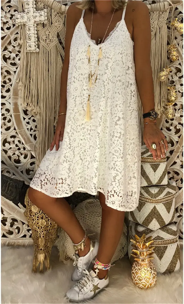 Women's V-Neck Sleeveless Dress with Lace Strap — feature 2