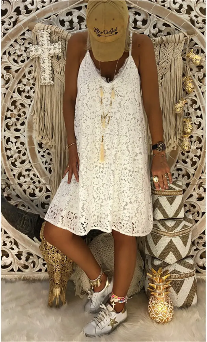 Women's V-Neck Sleeveless Dress with Lace Strap — feature 5