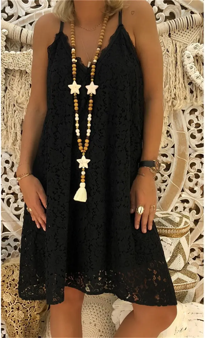 Women's V-Neck Sleeveless Dress with Lace Strap — feature 6