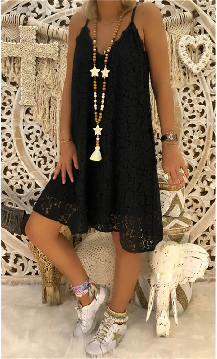 Women's V-Neck Sleeveless Dress with Lace Strap — feature 7