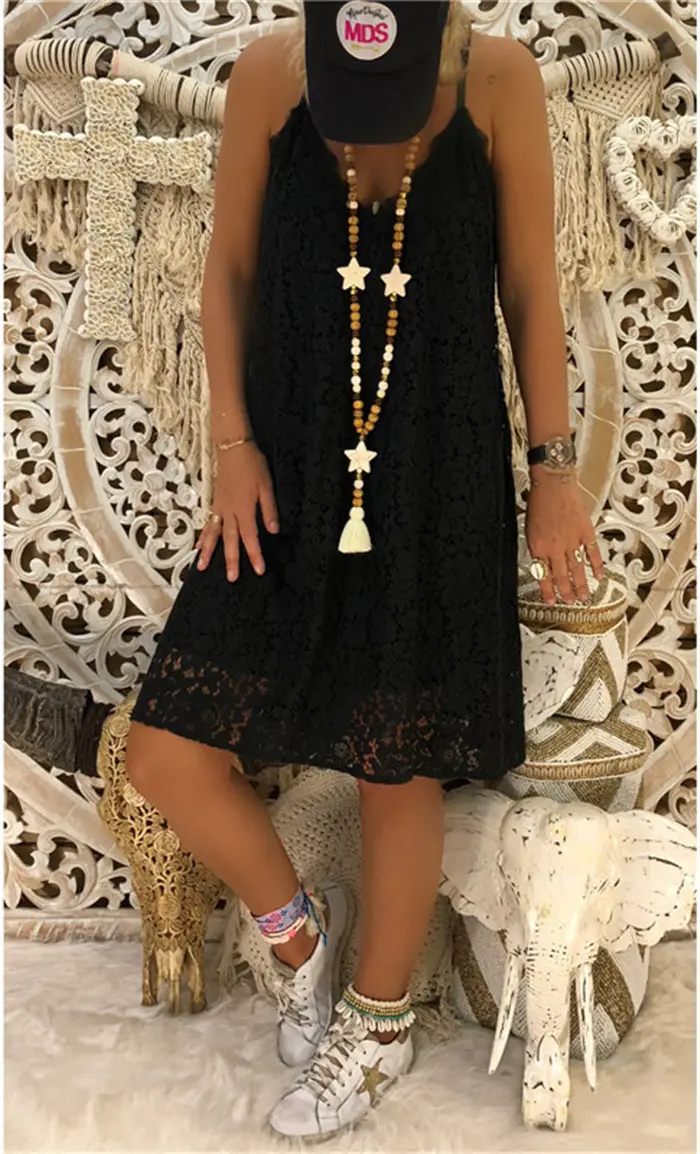 Women's V-Neck Sleeveless Dress with Lace Strap — feature 8