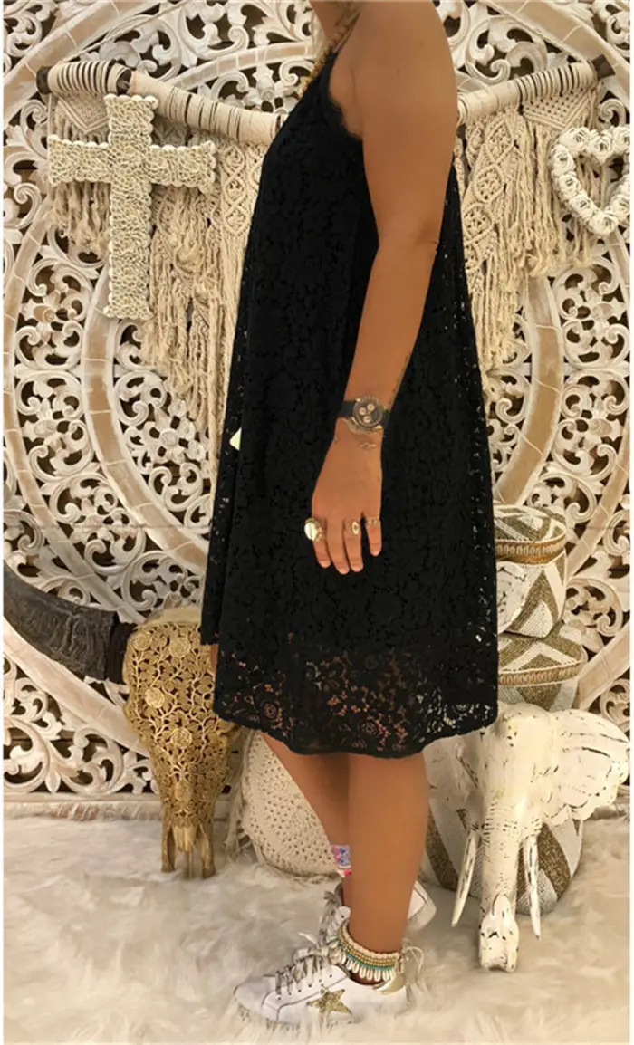 Women's V-Neck Sleeveless Dress with Lace Strap — feature 9