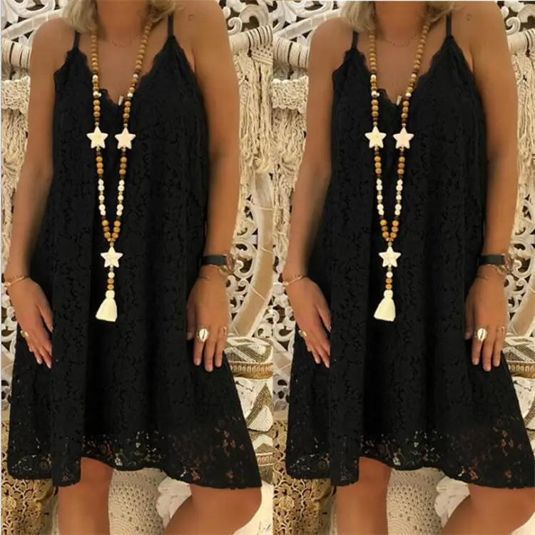 Women's V-Neck Sleeveless Dress with Lace Strap - Image 4