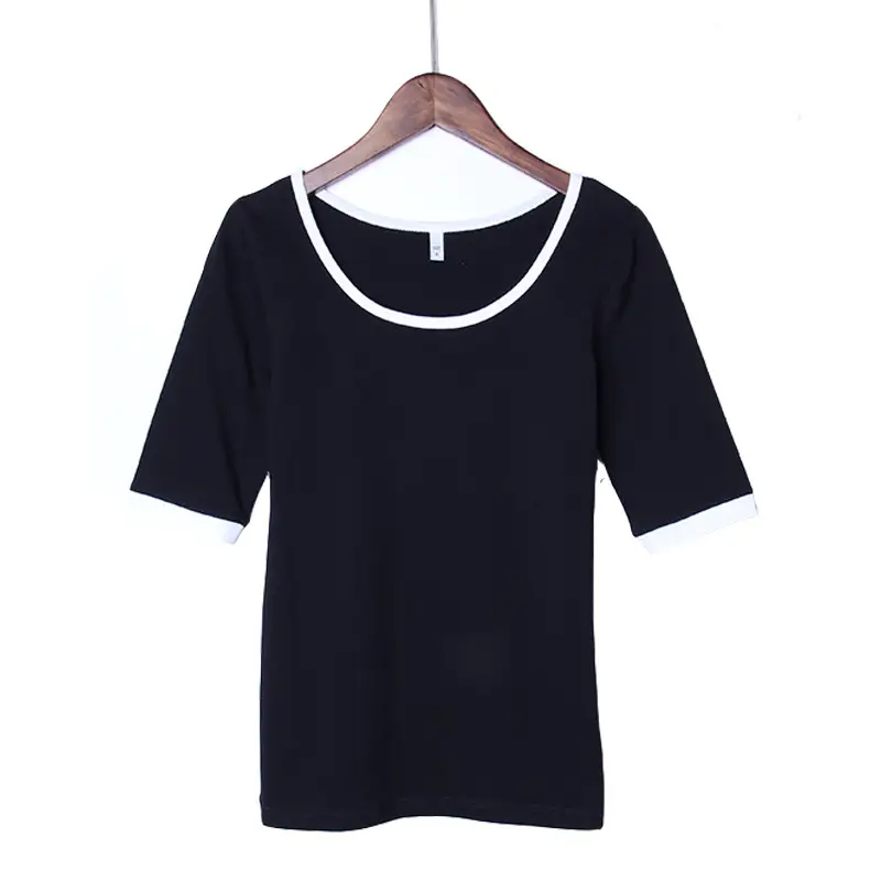 Women Black Crewneck T-Shirt 2021 Cotton Slim Fit