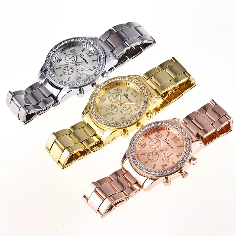 Gold Geneva Watch for Women with Diamond Band - Image 5