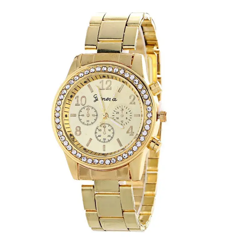 Gold Geneva Watch for Women with Diamond Band - Image 6
